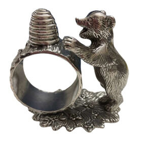 Reed & Barton 1824 Collection Bear & Beehive Napkin Ring Silverplate 2000